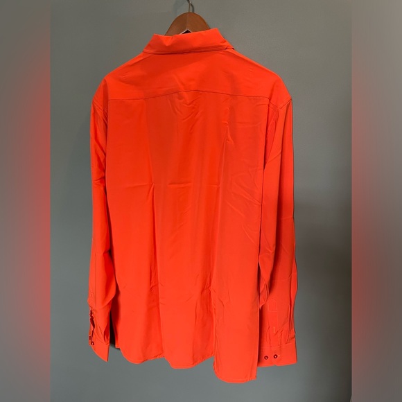 NWT Mens Barry.wang Orangered Solid Silk Shirt Size 3X - Picture 3 of 10
